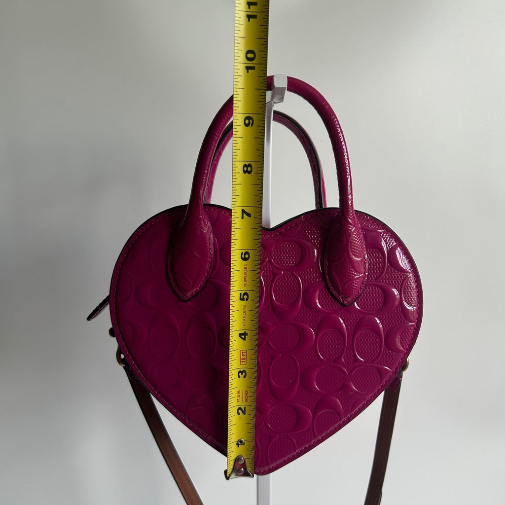 Coach Heart Bag Pink Signature Patent Leather Crossbody CN600 Excellent