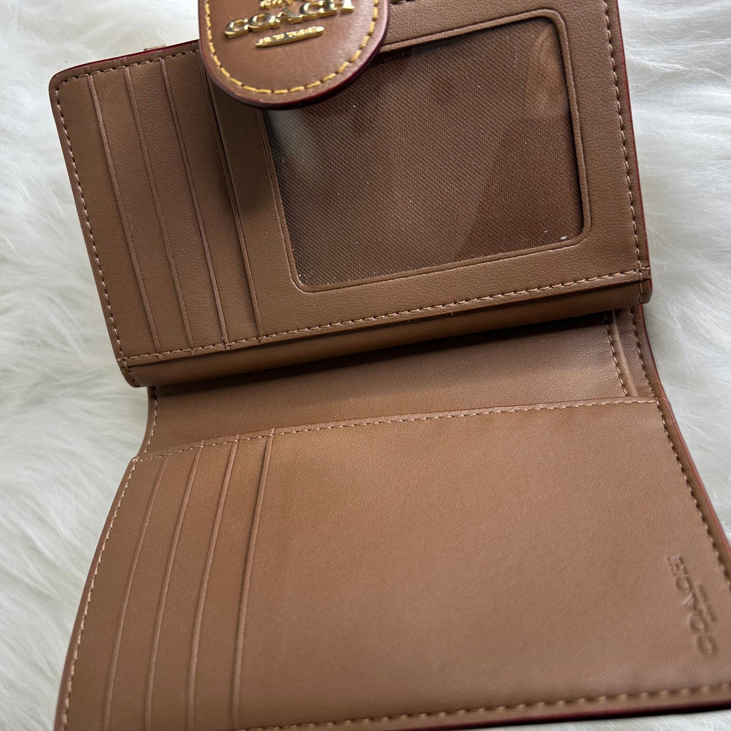 Coach Medium Corner Zip Wallet Brown Wildflower Signature Canvas Excellent
