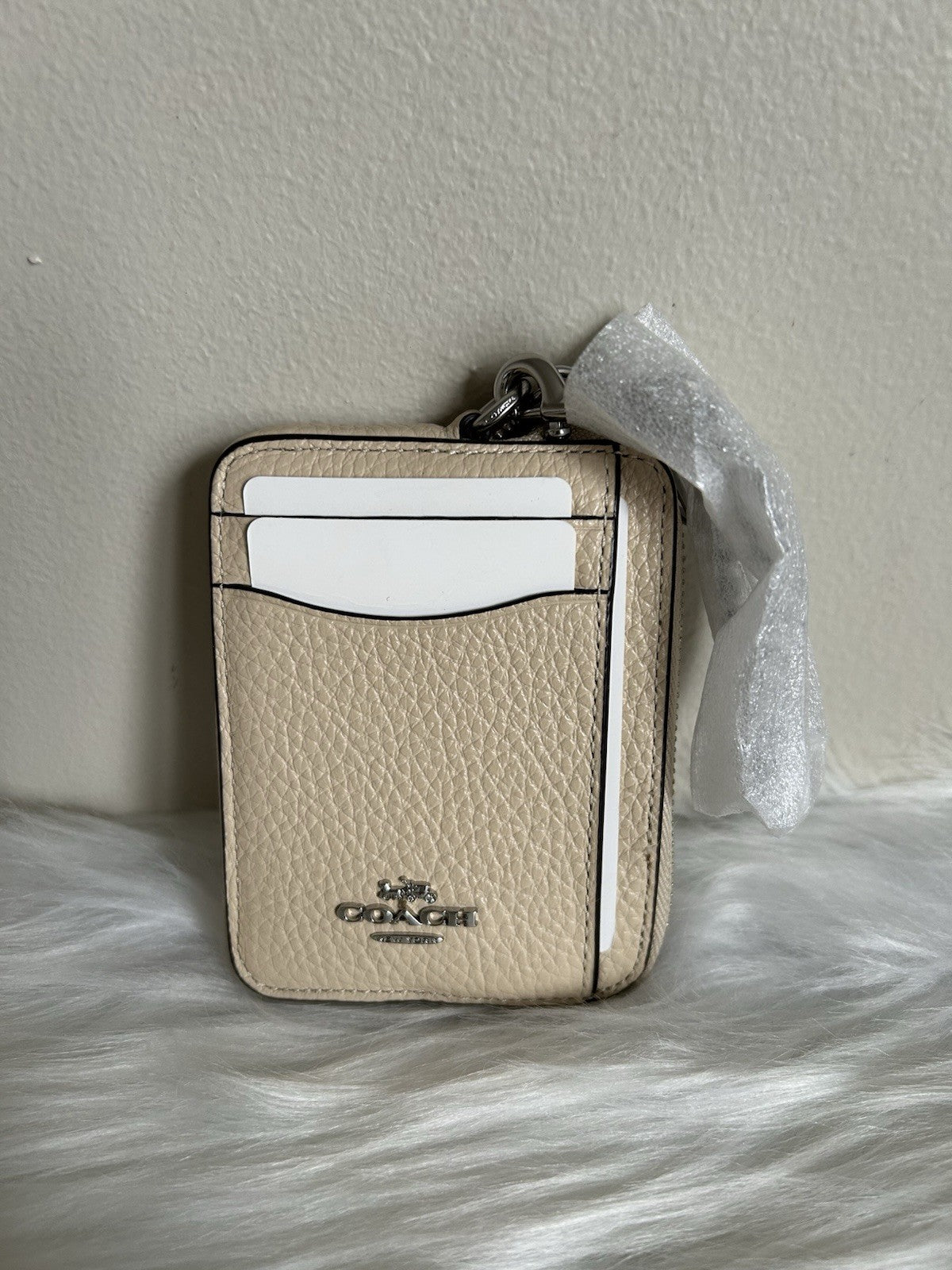 Coach 6303 Ivory Pebbled Leather Zip Card Case NWT