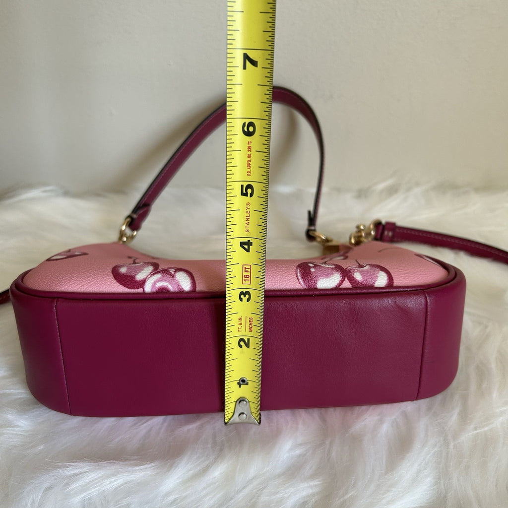 Coach Teri Cherry Print Pebbled Shoulder Bag Pink