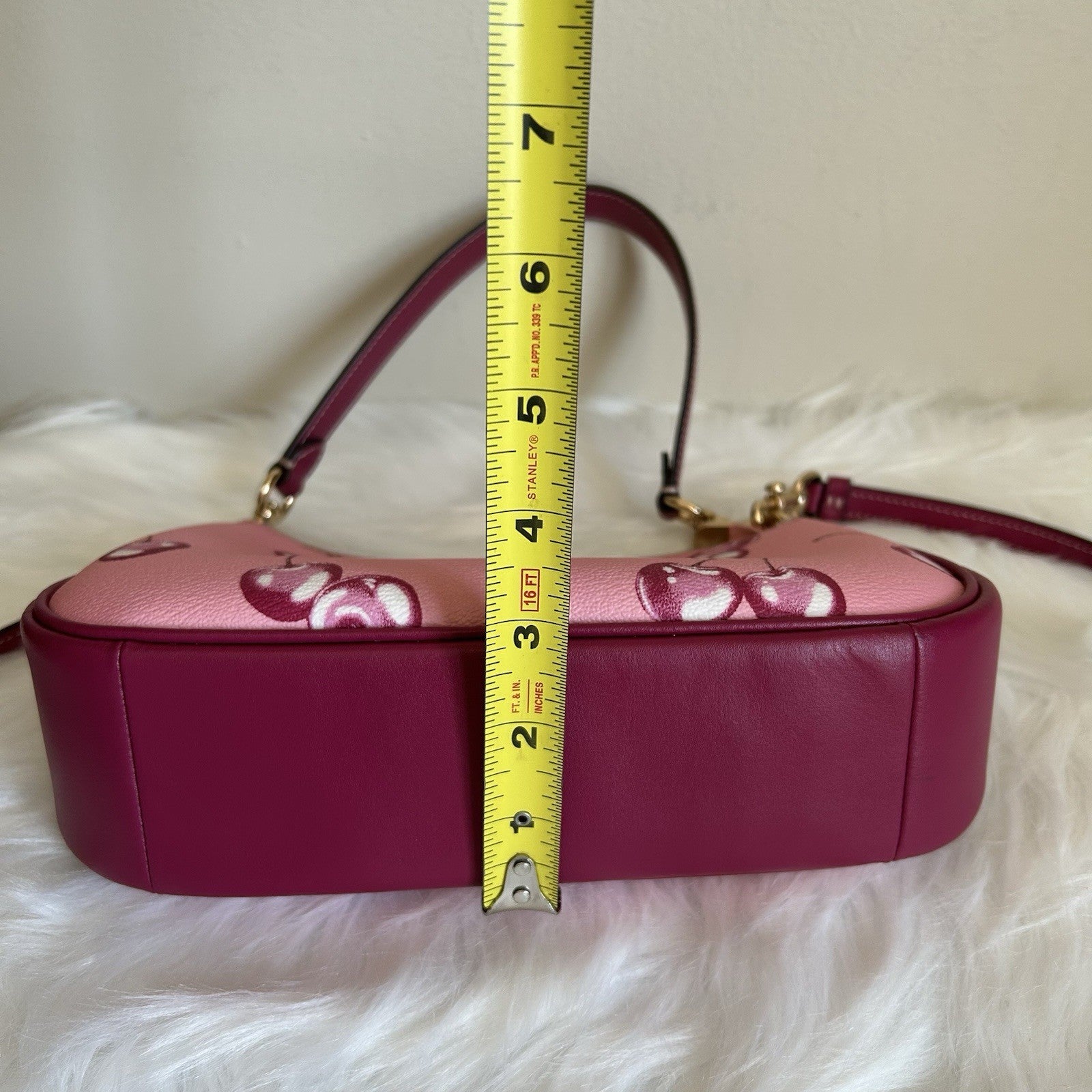 Coach Teri Cherry Print Pebbled Shoulder Bag Pink
