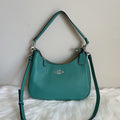 Coach Teri Hobo Teal Pebbled Leather Shoulder Bag Excellent