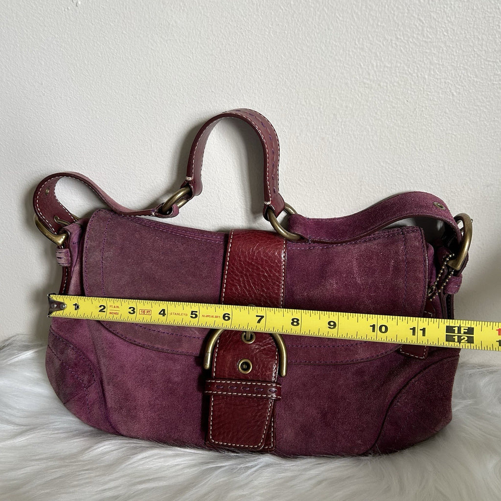 Coach Soho Plum Purple Suede Leather Buckle Flap Shoulder Bag 9688 Good