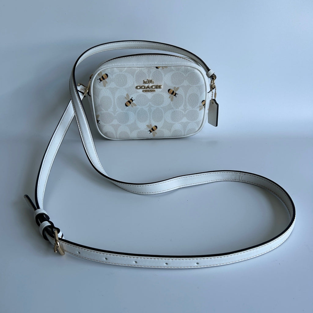 Coach Jamie Camera Bag Chalk White Bee Signature Canvas Leather Crossbody Good