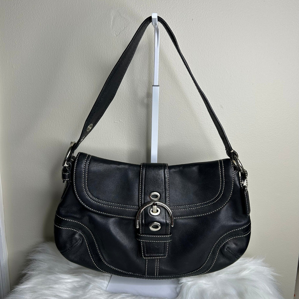 Coach Soho Black Leather Flap Shoulder Bag Good