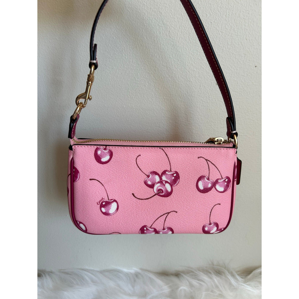 Coach Nolita 19 Pink Cherry Print Crossgrain Leather Shoulder Bag Excellent