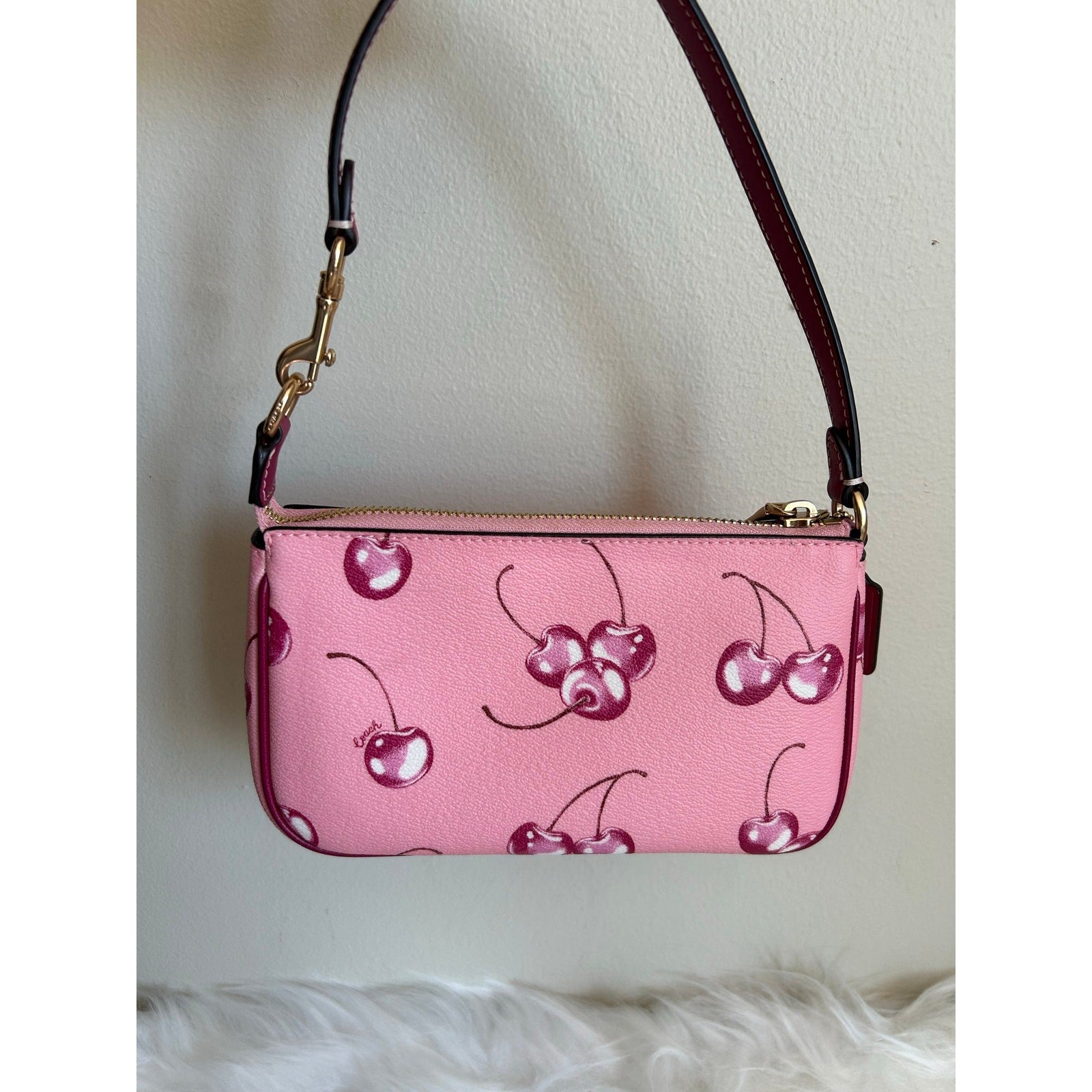 Coach Nolita 19 Pink Cherry Print Crossgrain Leather Shoulder Bag Excellent