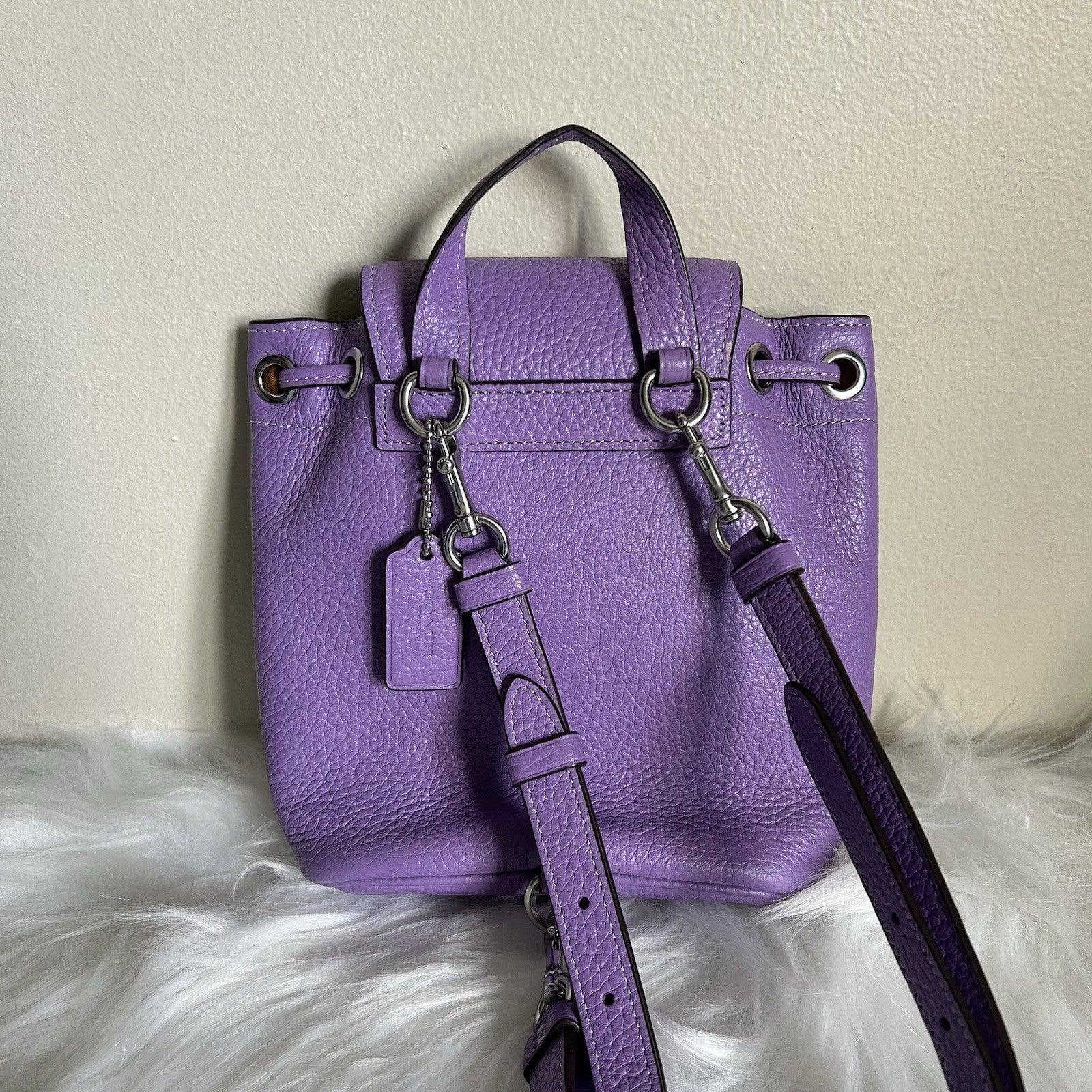 Coach Amelia Mini Purple Pebbled Leather Backpack Excellent