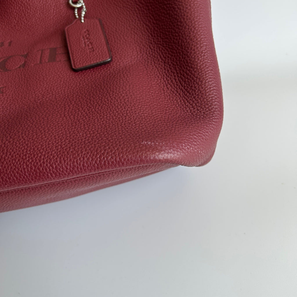 Coach Cameron Burgundy Pebbled Leather Tote Bag CC050 Excellent
