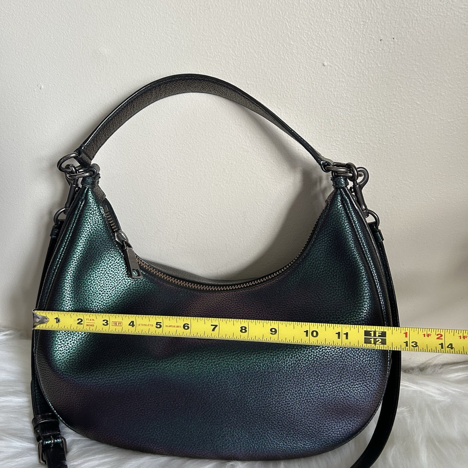 Coach Harley Iridescent Green Purple Pebbled Leather Shoulder Bag Excellent