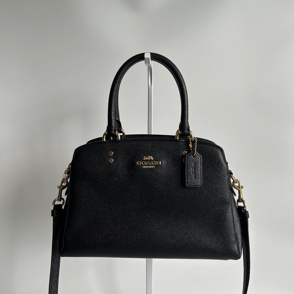 Coach Mini Lillie Carryall Black Crossgrain Leather Satchel Excellent