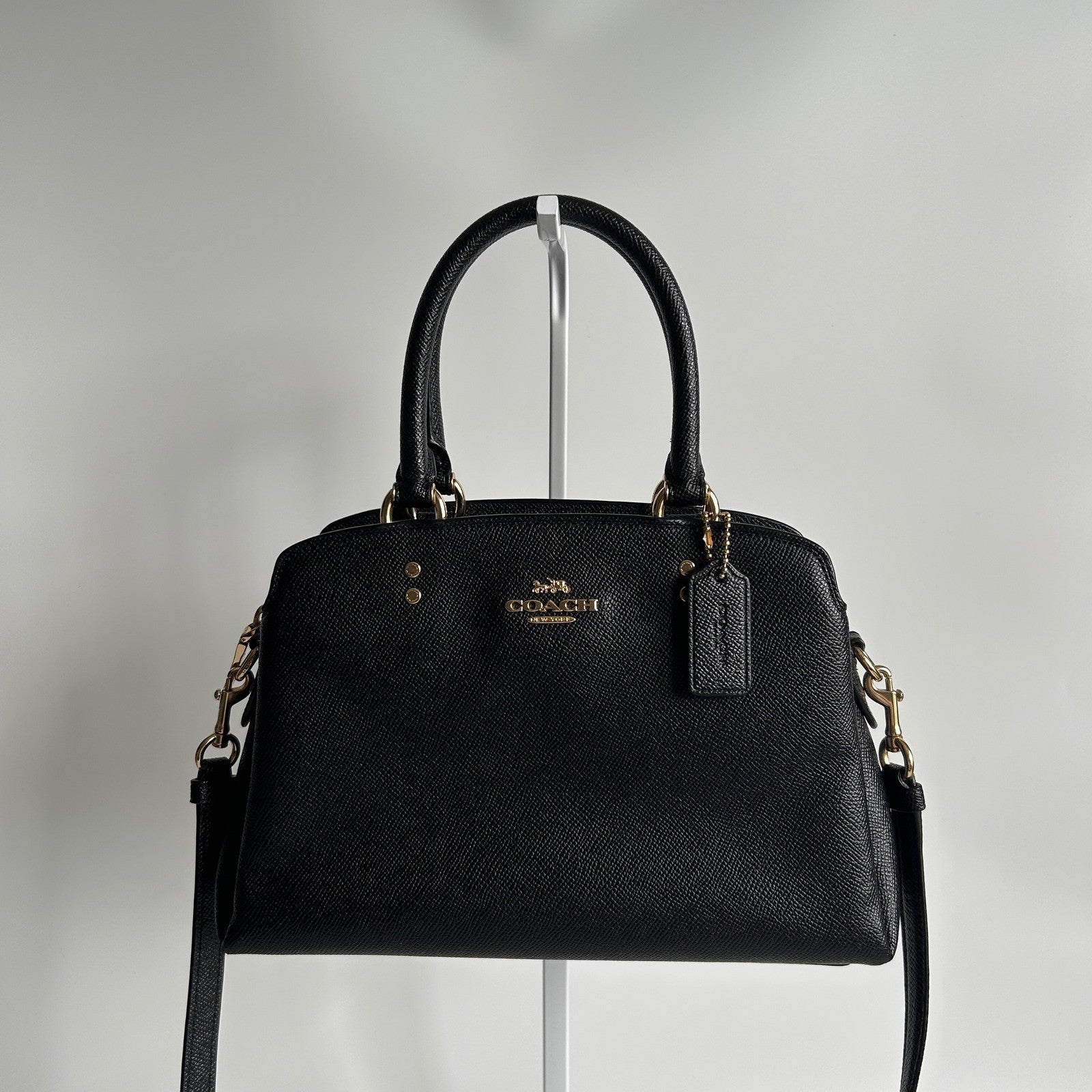 Coach Mini Lillie Carryall Black Crossgrain Leather Satchel Excellent