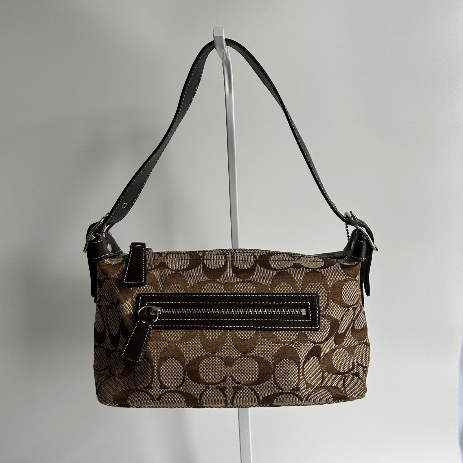 Coach Signature Demi Brown Canvas Leather Shoulder Bag 6094 Excellent