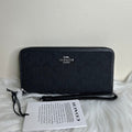 Coach CU150 Black Signature Jacquard Long Zip Around Wallet NWT