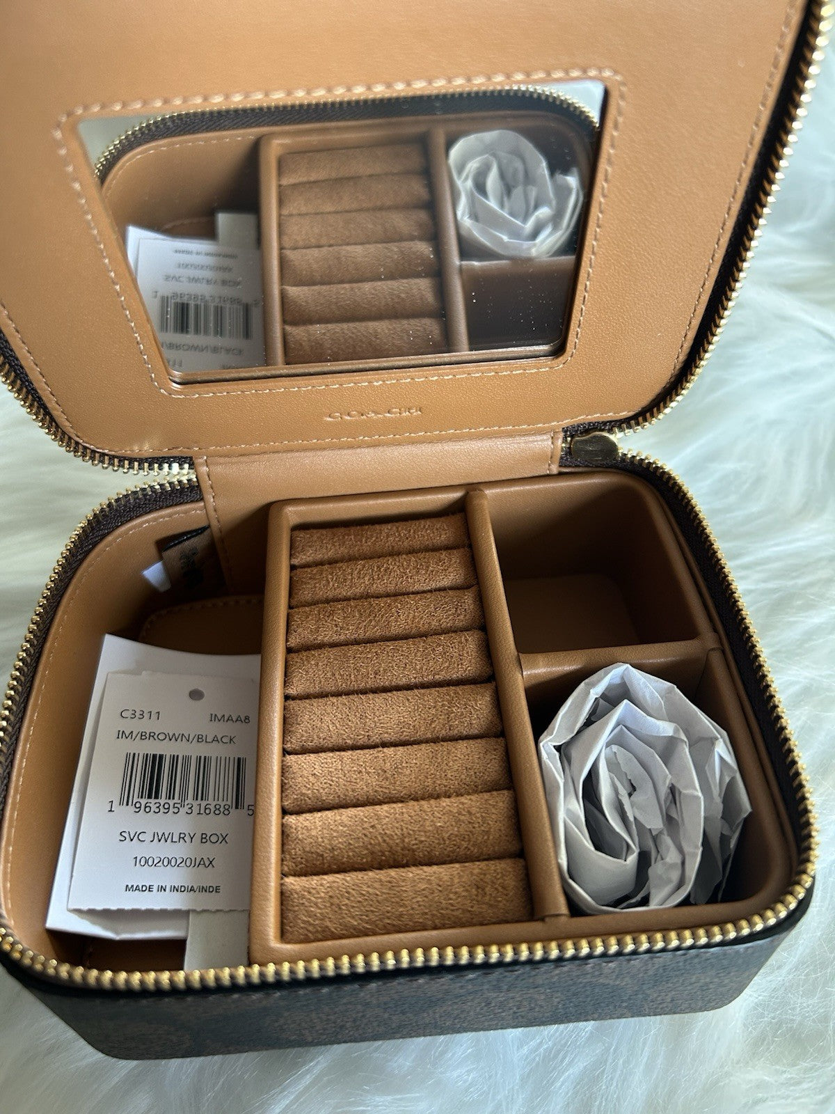 NWT Coach Jewelry Box In Signature Canvas Brown/Black