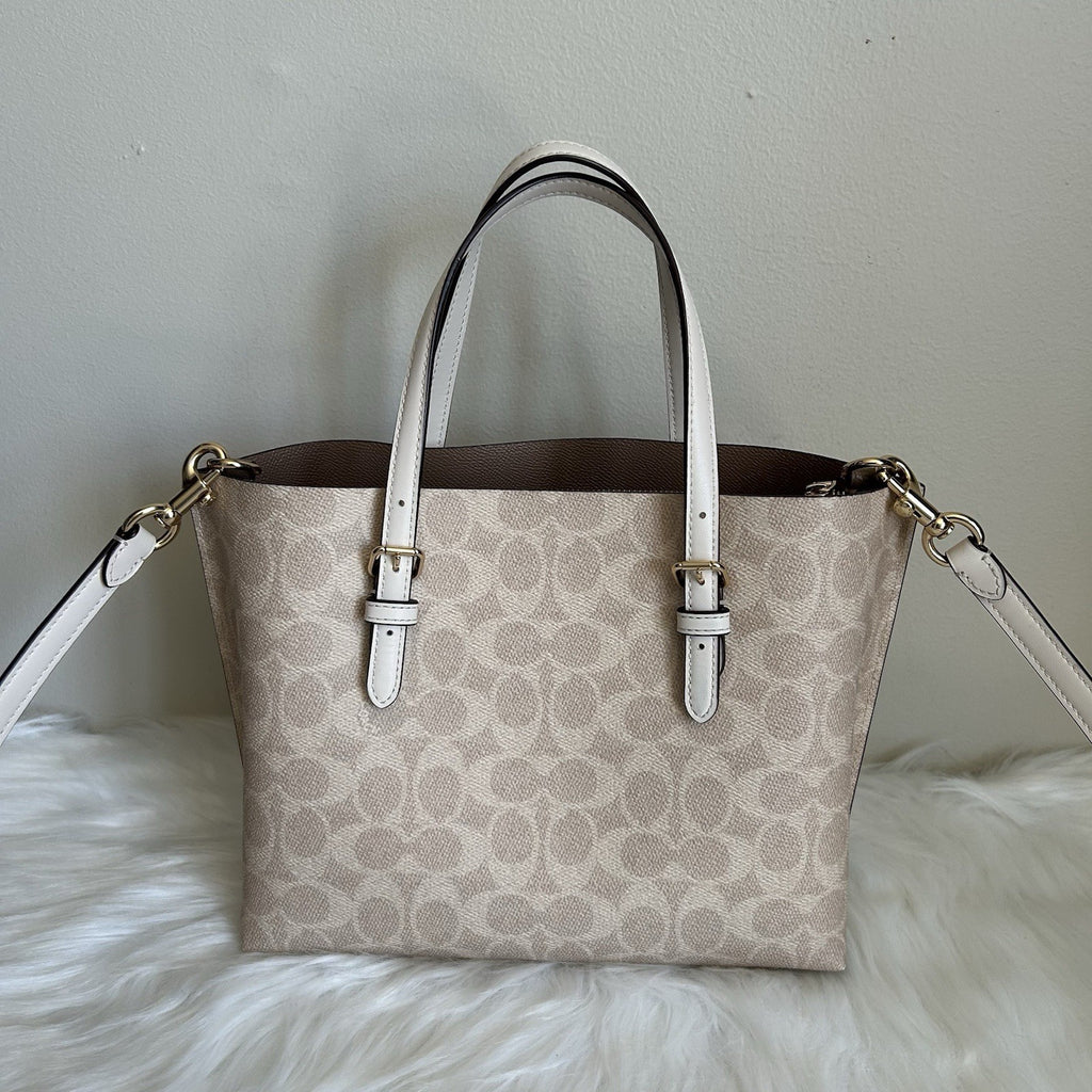 Coach Mollie Tote 25 Chalk Taupe Signature Canvas Shoulder Bag Good
