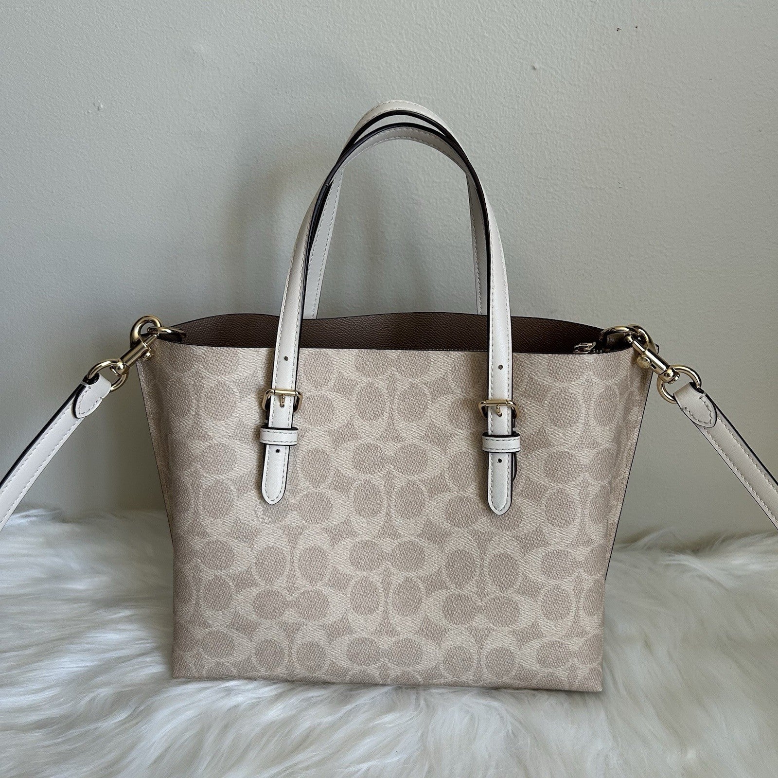 Coach Mollie Tote 25 Chalk Taupe Signature Canvas Shoulder Bag Good
