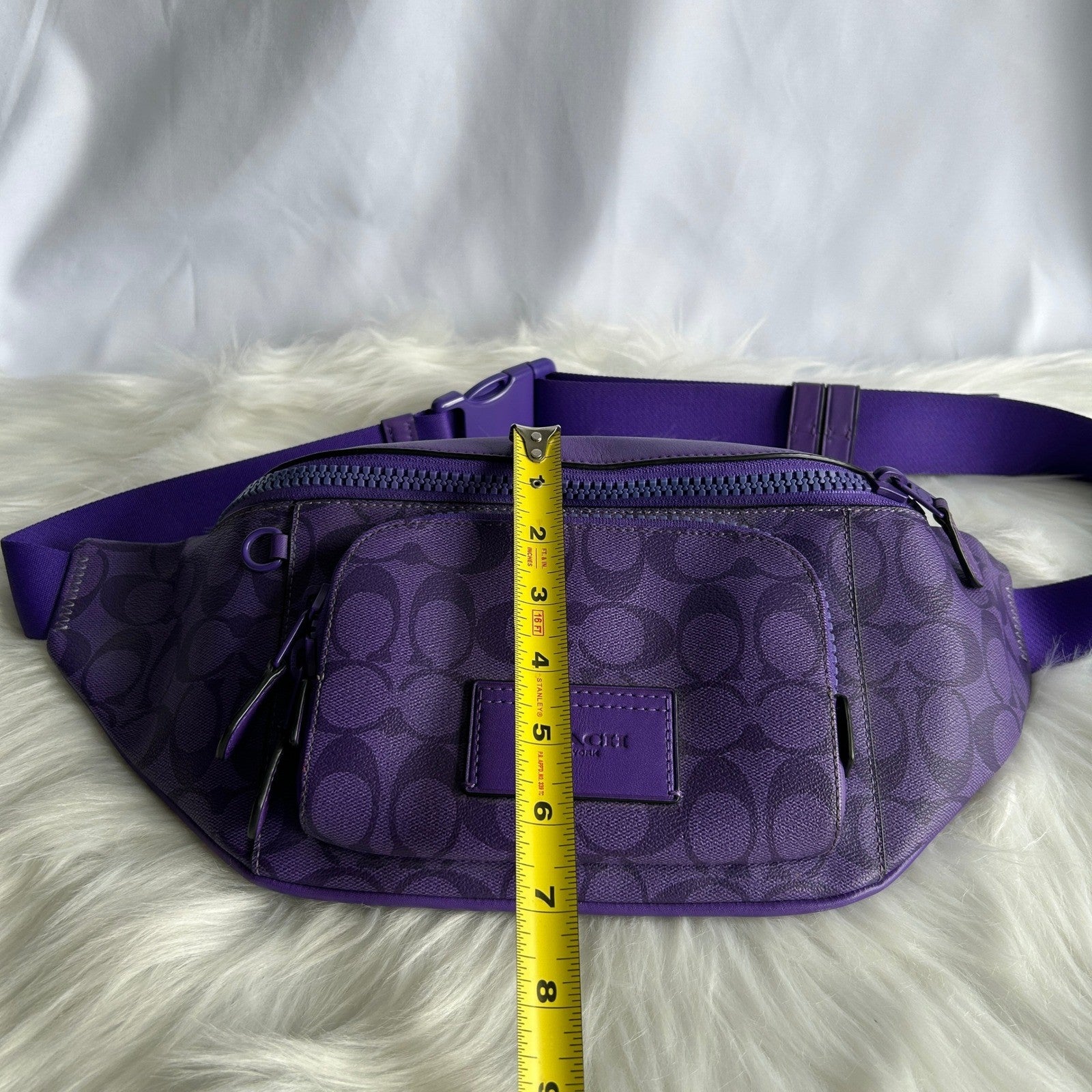 Coach Track Belt Bag Purple Signature Canvas Leather C9893 Good Condition