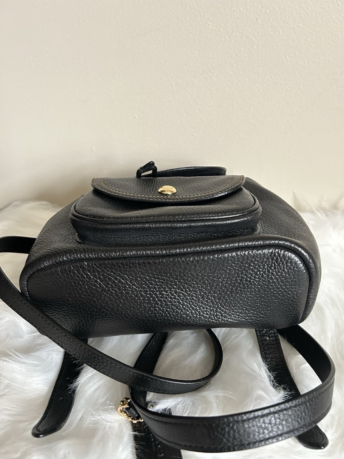 Coach Pennie 22 Black Pebbled Leather Backpack NWT C4121