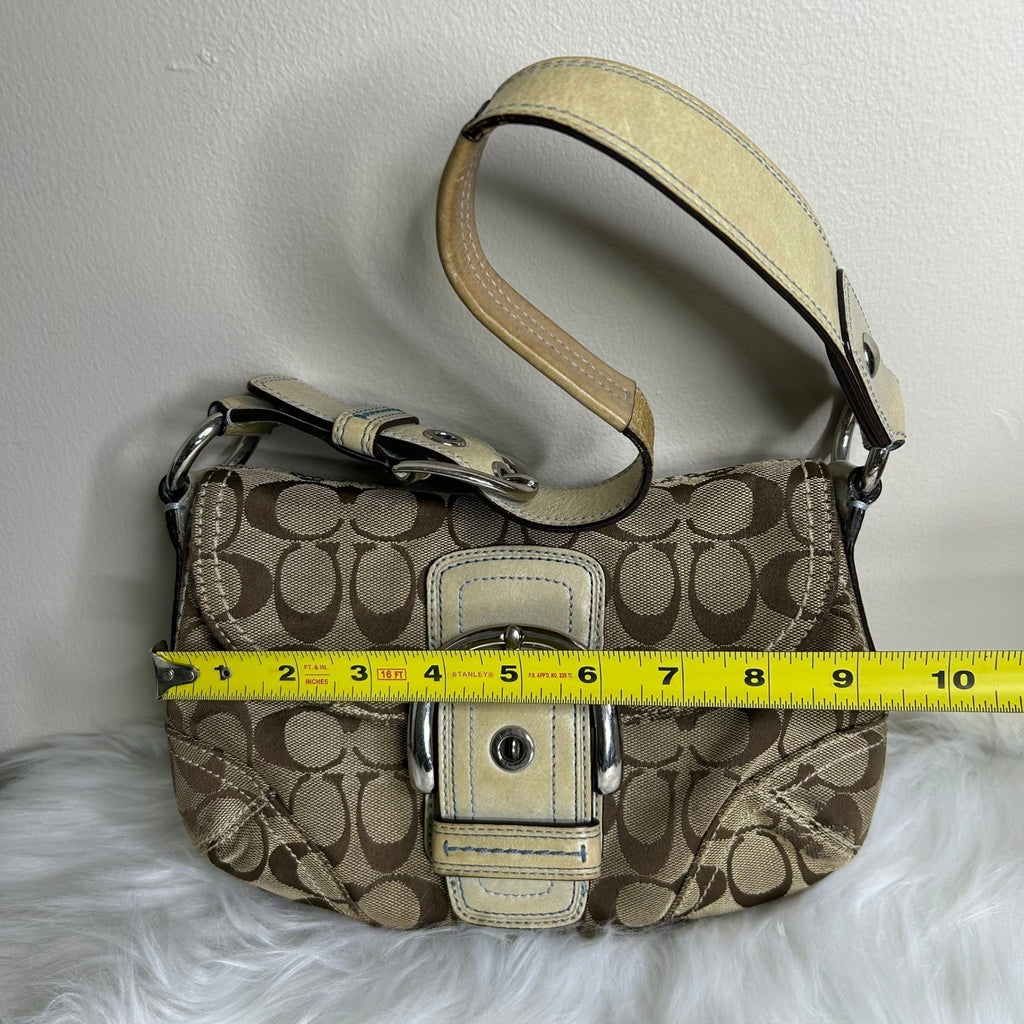 Coach Soho Signature Flap Brown Blue Canvas Leather Shoulder Bag D0871-11860