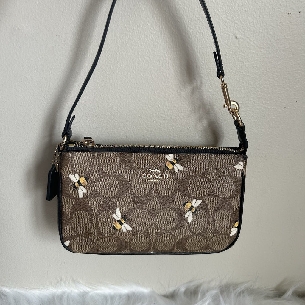 Coach Nolita 19 Bee Print Khaki Signature Canvas Wristlet Bag Excellent