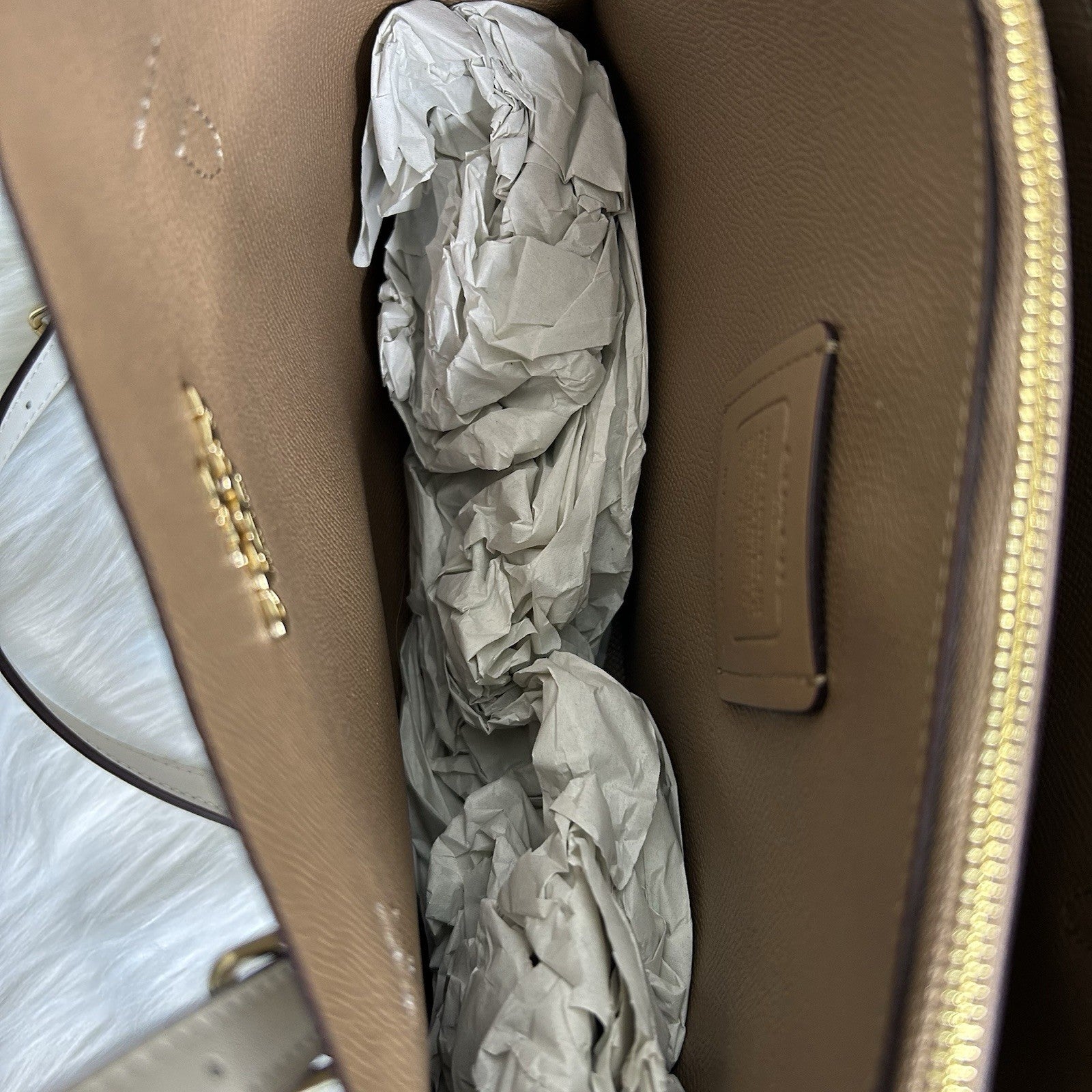 Coach Mollie Tote 25 Sand Chalk Signature Canvas Leather Bag NEW