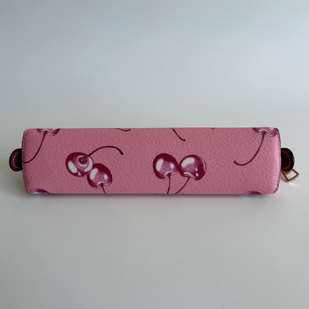 Coach Pencil Case Pink Cherry Coated Canvas Cosmetic Bag Excellent