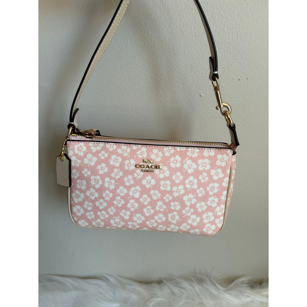 Coach Nolita 19 Pink White Floral Coated Canvas Shoulder Bag Excellent