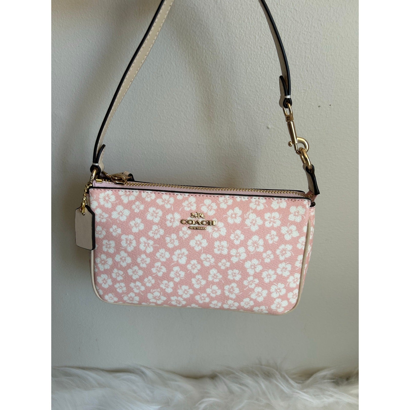 Coach Nolita 19 Pink White Floral Coated Canvas Shoulder Bag Excellent