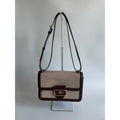 Coach Morgan Burgundy Leather Beige Canvas Shoulder Bag CS191 Excellent