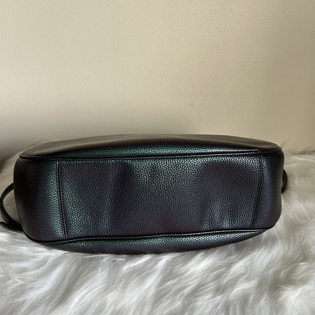 Coach Harley Iridescent Green Purple Pebbled Leather Shoulder Bag Excellent