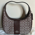 Coach Carmen Brown Signature Canvas Leather Shoulder Bag Excellent
