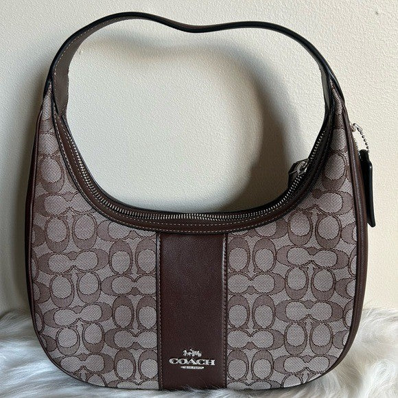 Coach Carmen Brown Signature Canvas Leather Shoulder Bag Excellent
