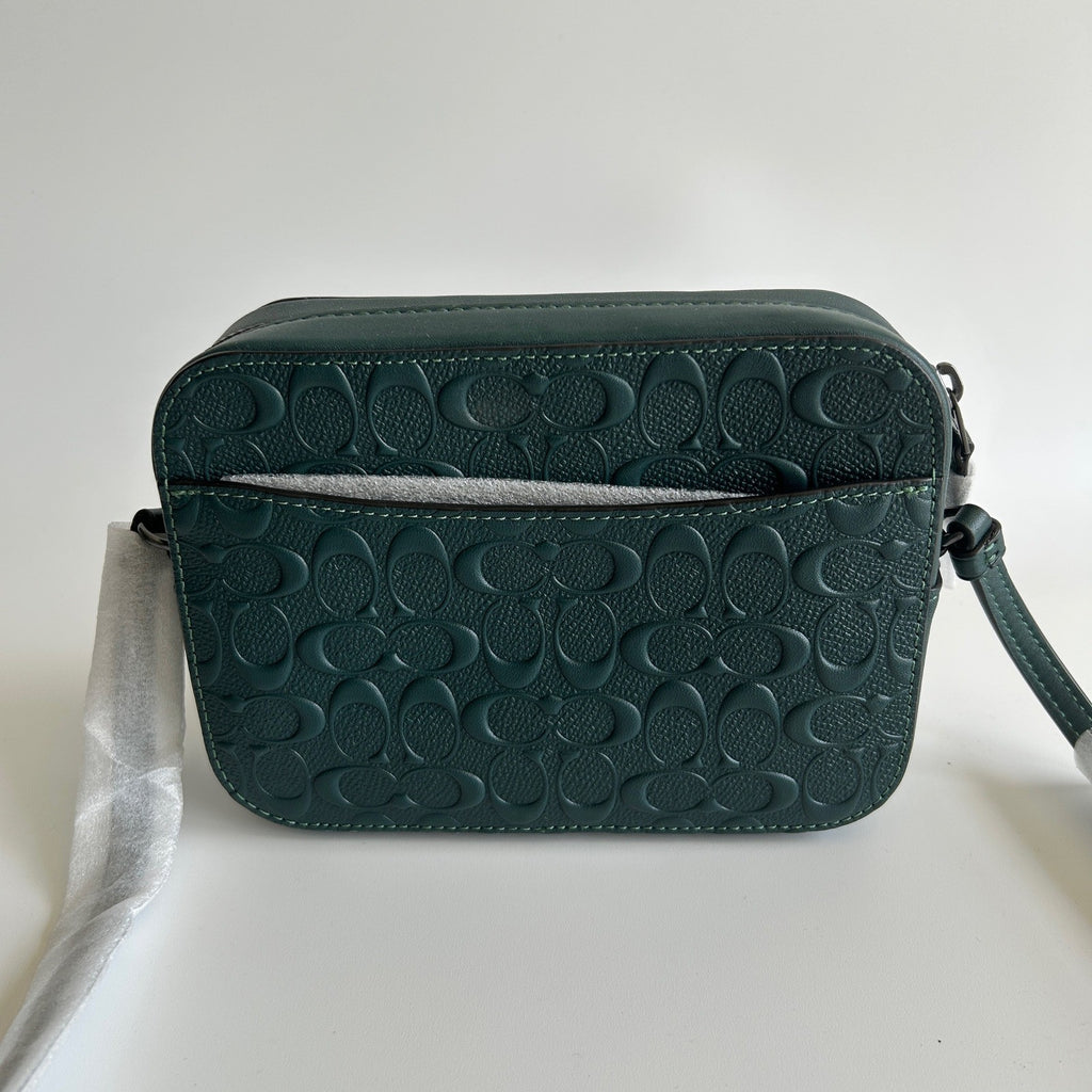Coach Mini Jamie Forest Green Signature Debossed Leather Camera Bag NEW