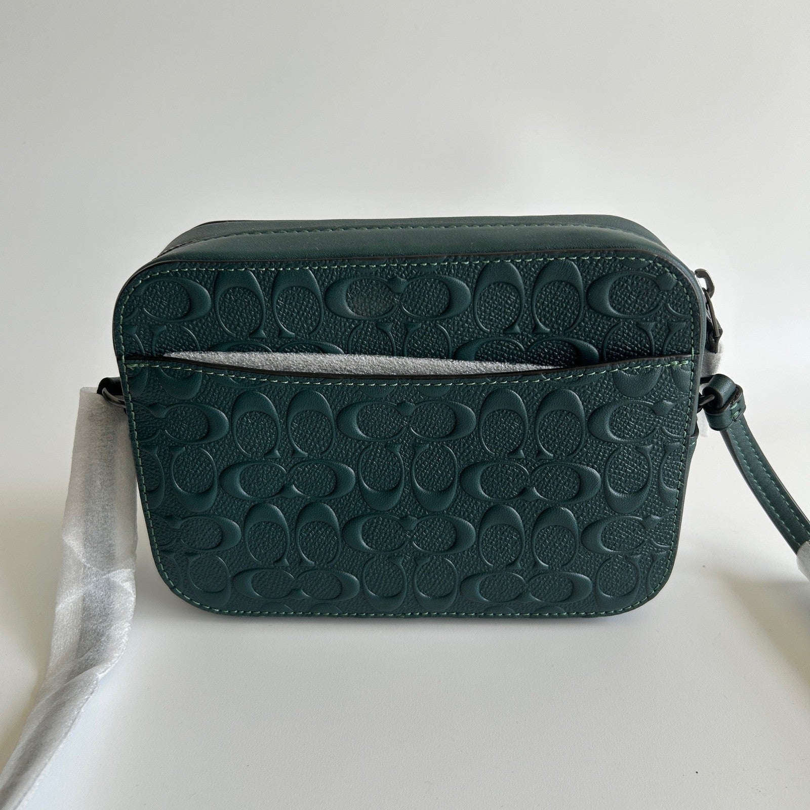 Coach Mini Jamie Forest Green Signature Debossed Leather Camera Bag NEW