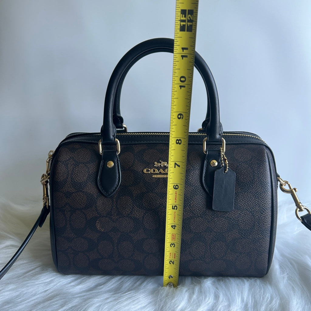 Coach Rowan Satchel Walnut Black Signature Canvas Leather Bag NEW