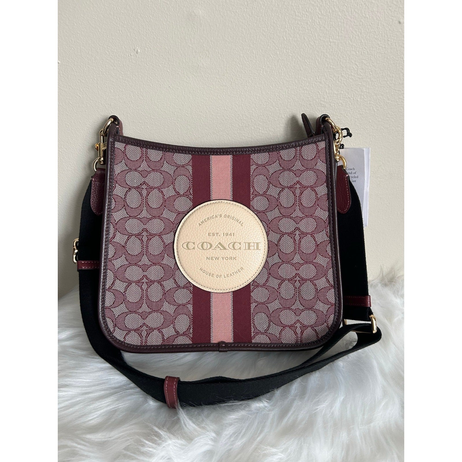 Coach Dempsey File Bag Burgundy Multi Signature Jacquard Leather Crossbody NEW