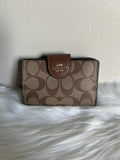 NWT Coach  Medium Corner Zip Wallet Signature Canvas Khaki Saddle 2