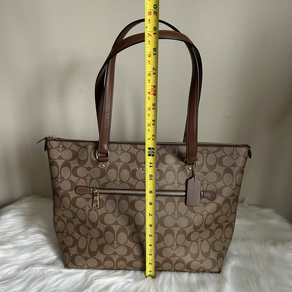 Coach Gallery Tote Khaki Saddle Signature Canvas Leather Shoulder Bag Excellent