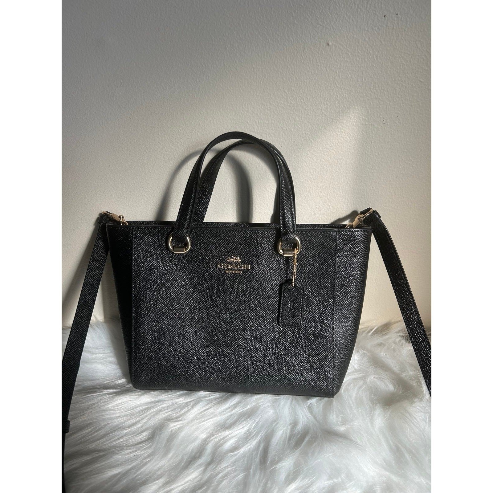 Coach Alice Satchel Black Crossgrain Leather Shoulder Bag Excellent