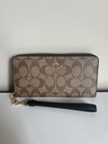 Coach Accordion Zip Wallet Khaki Black Signature Canvas NEW