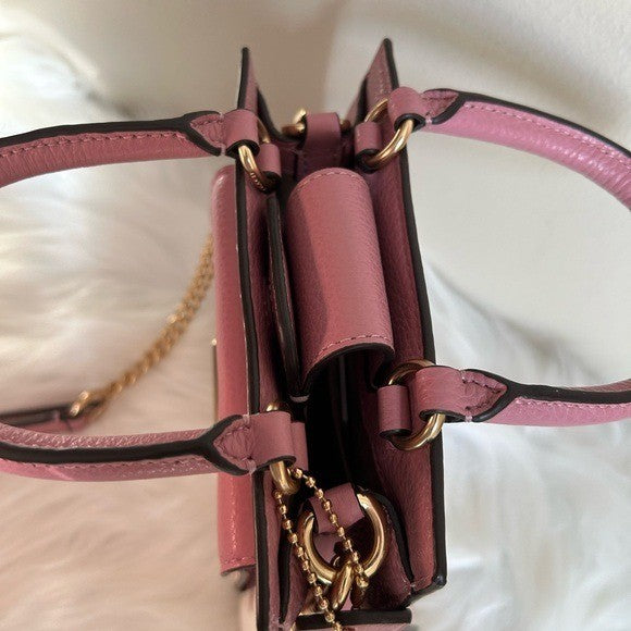 Coach North South Lonnie Tote White Pink Floral Leather Crossbody Excellent