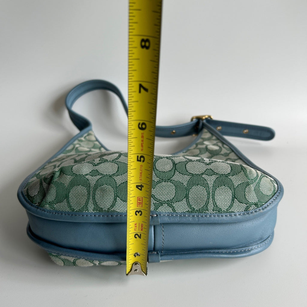 Coach Ergo C2588 Green Blue Signature Jacquard Leather Shoulder Bag Excellent