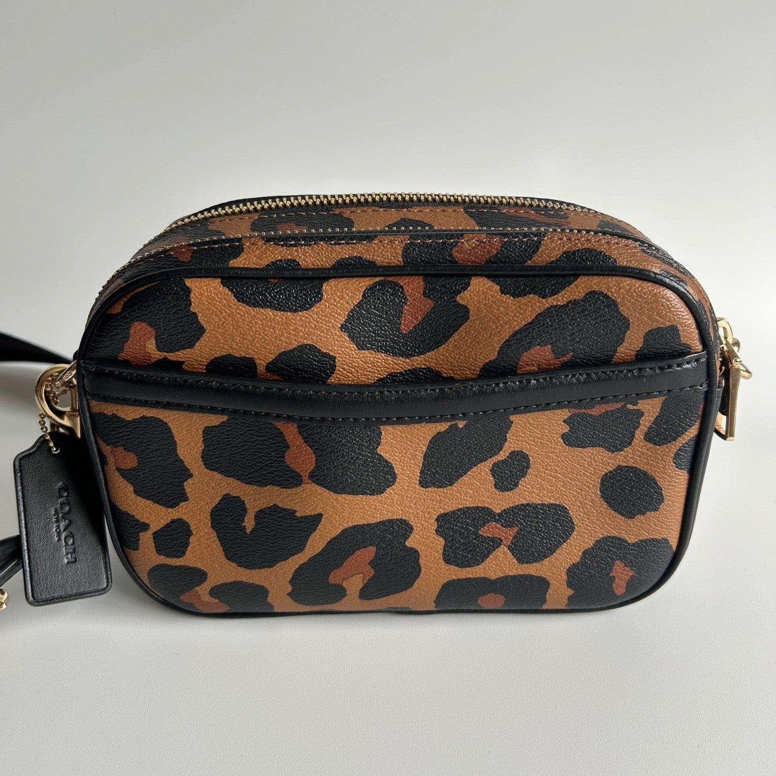 Coach Jamie Camera Bag Leopard Print Coated Canvas Crossbody Excellent