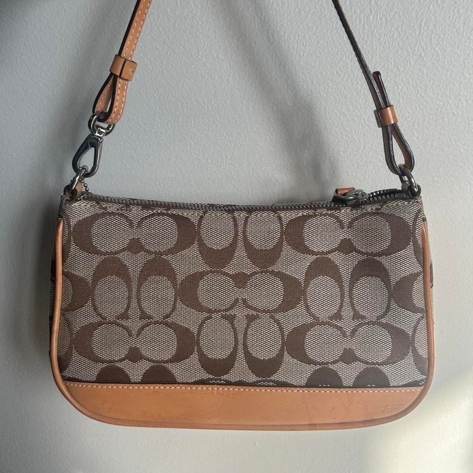 Coach Signature Demi Pouch Brown Canvas Leather 6094 Shoulder Bag Good