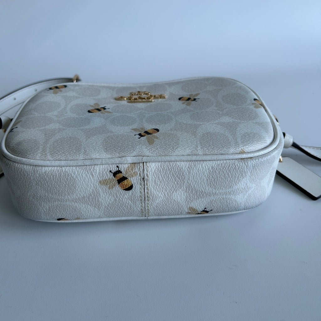 Coach Jamie Camera Bag Chalk White Bee Signature Canvas Leather Crossbody Good