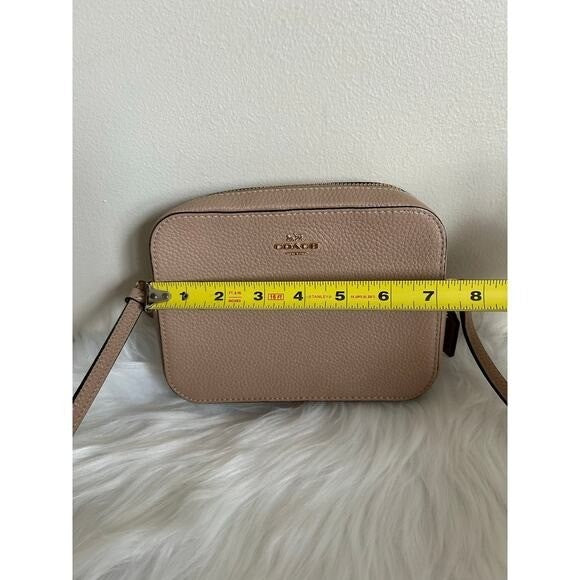 Coach Mini Camera Bag Taupe Pebbled Leather Crossbody Excellent