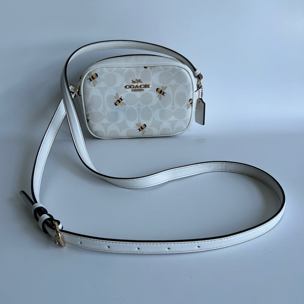 Coach Jamie Camera Bag Chalk White Bee Signature Canvas Leather Crossbody Good