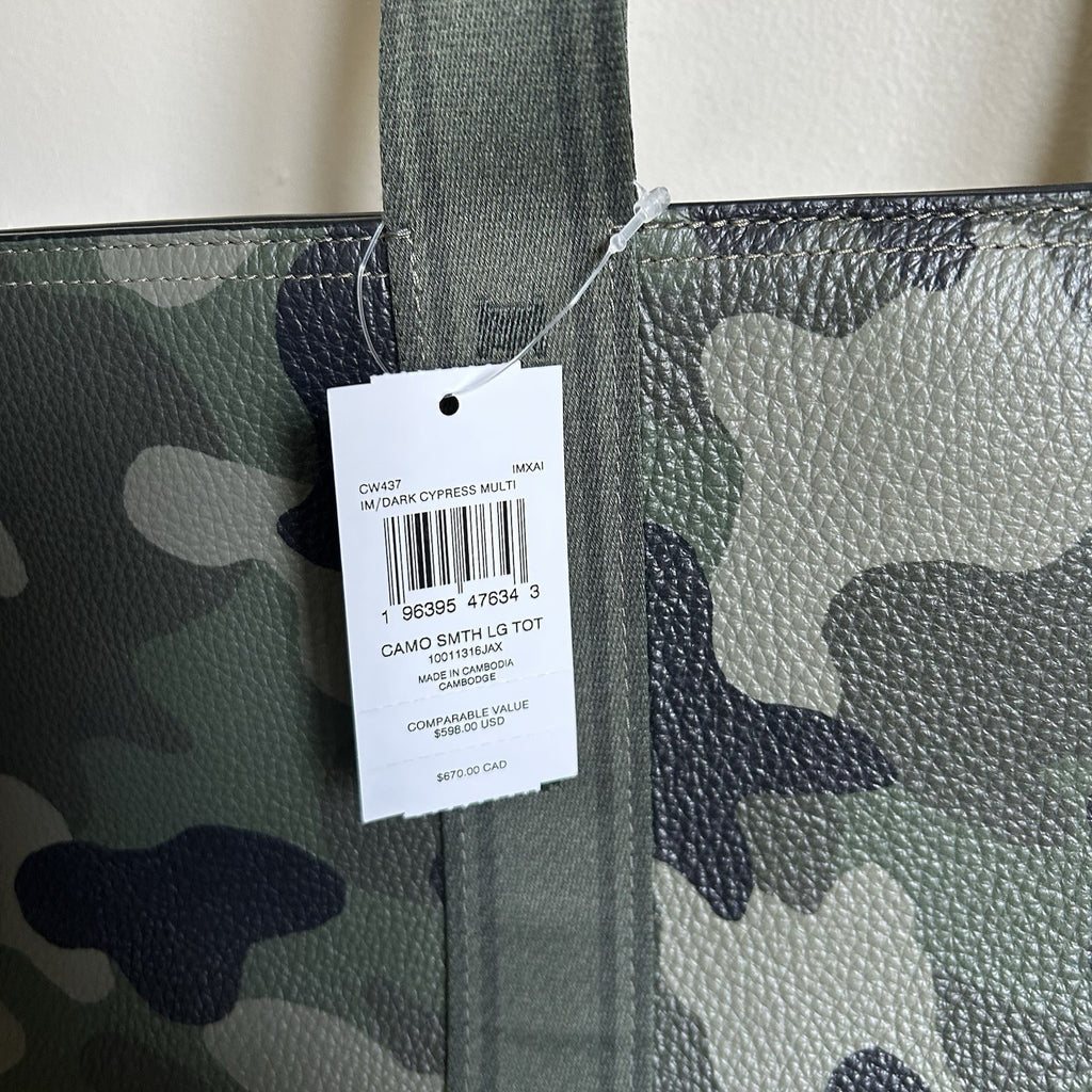 Coach Smith Tote Dark Cypress Camo Pebbled Leather Large Bag NWT