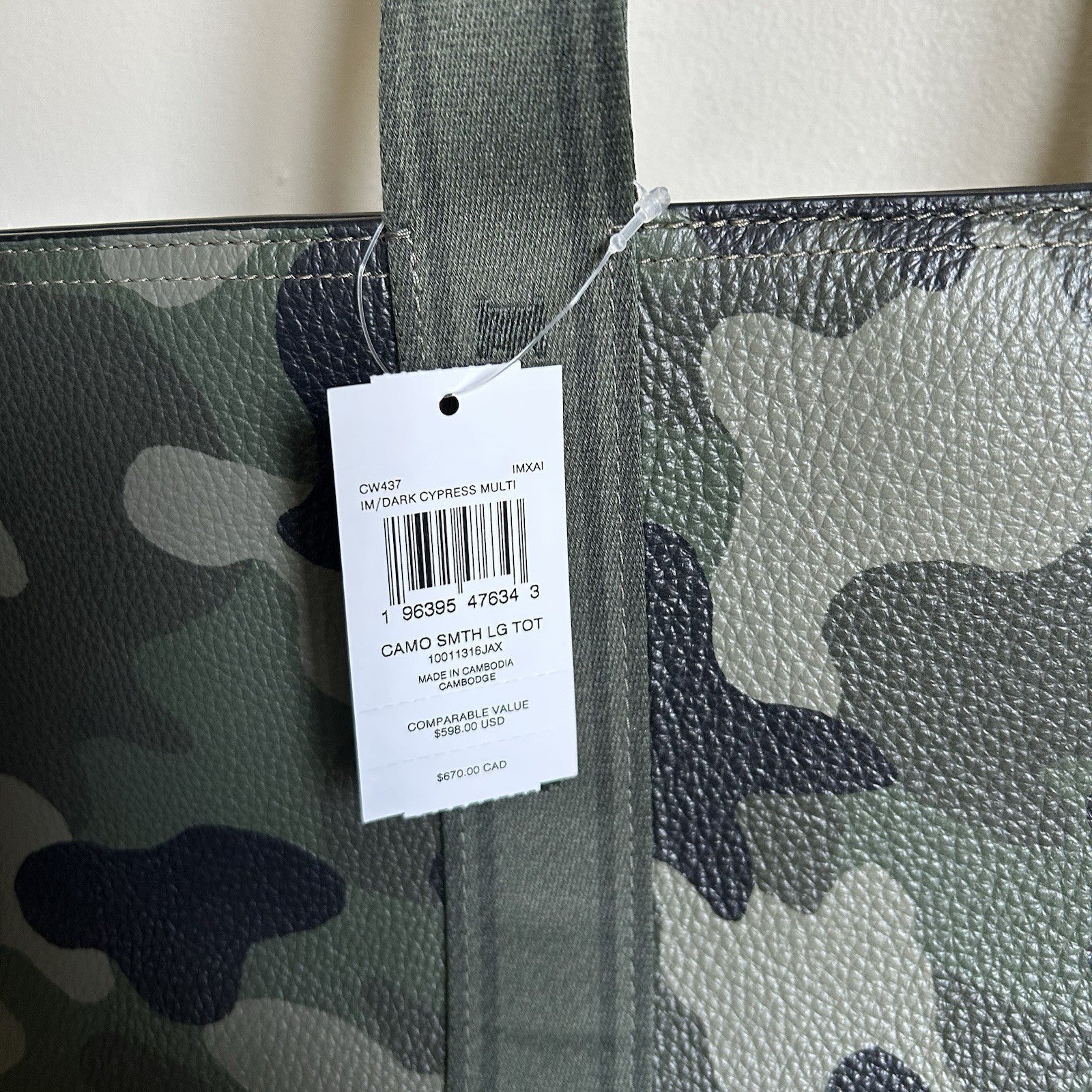 Coach Smith Tote Dark Cypress Camo Pebbled Leather Large Bag NWT